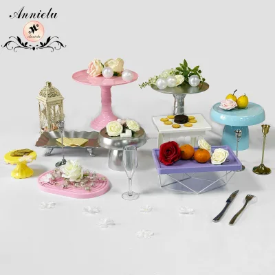 ANNIELU Macaron Color Dessert Stand Plastic Cupcake Tray Multi-shape Cake Riser Platter for Wedding Birthday Tea Party Events