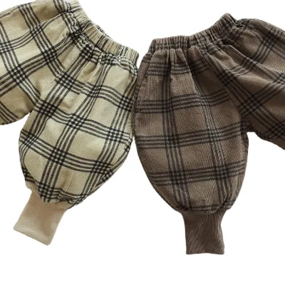 Children's Plaid Color Knickers Spring Autumn New Retro Style Thread Corduroy Retro Loose Pants Toddler Boy Baby Cotton Pant