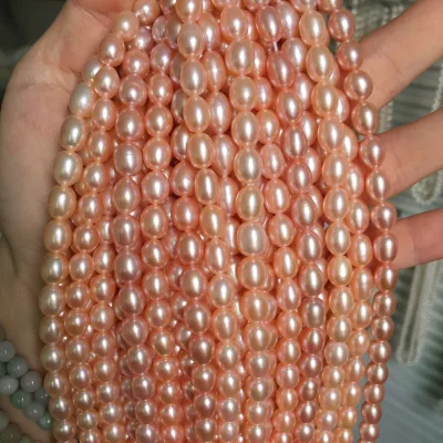 Wholesale High Quality Natural Rice Freshwater Pearls Beads 6-7mm Loose Fresh Water Pearl Pink Bead