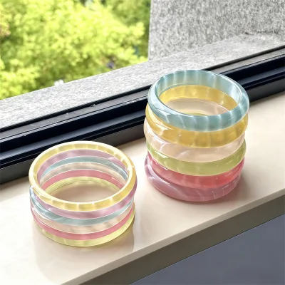 Simple Multi Round Candy Colors Macaron Ripple Resin Thin Bangle Trendy Jewelry Gift Accessory for Women Daily Wear