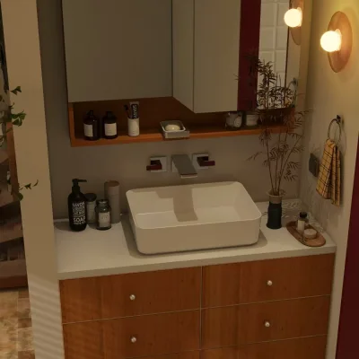 Modern Luxury Custom Bathroom Vanity Set Pre-assembled Wood Grain Wash Basin Cabinet for Villa Apartment Project