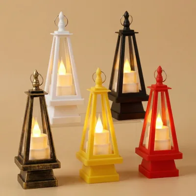 Halloween Decorations Portable Plastic LED Electronic Candle Wind Lamp Retro square Tower Night Light Horror Atmosphere