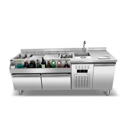 Modern 304 Stainless Steel Cocktail Bar Station with Cooling Cabinet Custom Sizes for Luxury Hotel Lobby Club Lounge