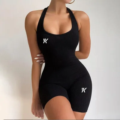 Wholesale Custom Logo Nylon and Spandex Four-Way Stretch Compressed Active Wear Fitness Running Women Yoga Short Pant Jumpsuit