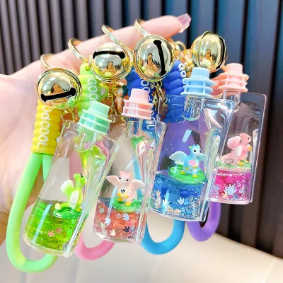 Wholesale New Plastic Acrylic Liquid Filled Keychain Dog Liquid Floating Keychain Cartoon Dinosaur Keychain Liquid