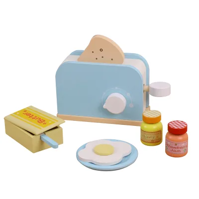 Real Cooking Pretend Play Kitchen Set for Kids Baby Happy Wooden Bread Machine Toy for Boys and Girls