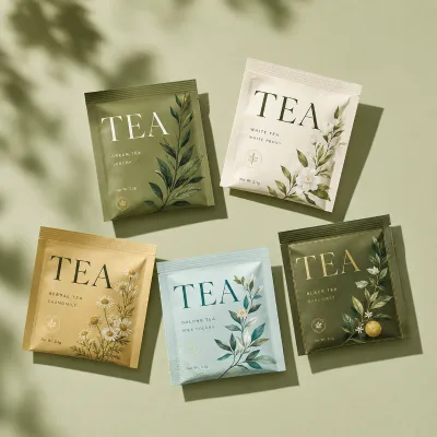 Eco Friendly Recyclable Tea Pouches Sachet Custom Zipper Top Embossed Biodegradable Kraft Paper Three Side Seal Sugar Pet Food