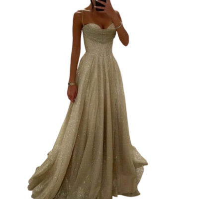 Hot Sale Sexy Ladies Strap Slim Waist Sequin Mesh Bride Dresses Elegant Evening Wedding Gown Formal Party Women Dresses