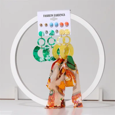 41 Styles Bohemian Candy Color Resin Hoop Earrings Set Exaggerated Geometric Flower Heart Beads Stud Acrylic Earrings