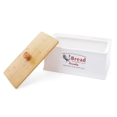 2020 New Design Home Storage Jar Round Ceramic Oval Shape Brot Bread Bin Bread Box with Bamboo Lid