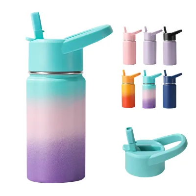350ml Vacuum Insulated Double Wall Sports Bottle with Easy Carried Handle and Straw Gym Use
