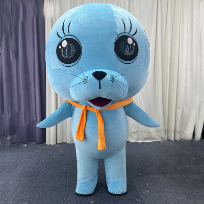 Christmas Blue Seal Inflatable Mascot Sea Lion Mascot Aquarium Adult Cartoon Character Ocean Theme Mascot