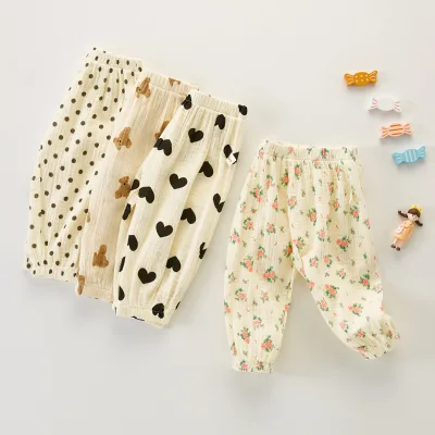 New Spring Summer Korean Style Children Clothes Loose Pants Girls Boys Summer Floral Cartoon Dot Printed Cotton Baby Trousers