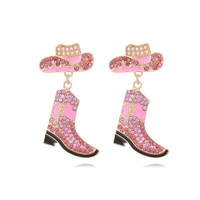 Cowboy Cute Alloy Epoxy Western Hat Boots Earrings Fashion Color Gem Setting Party Earrings