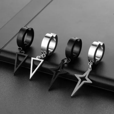 Hot New Clip on Hoop Earrings Unisex Stainless Steel Non Piercing Punk Earring Without Ear Holes Black Huggie Hoop Piercing