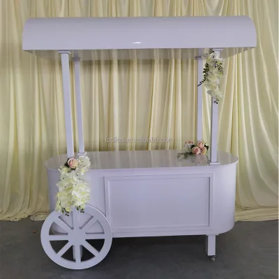Beautiful Elegant White Candy Mobile Cotton Cart With Wheels for Party Decorations