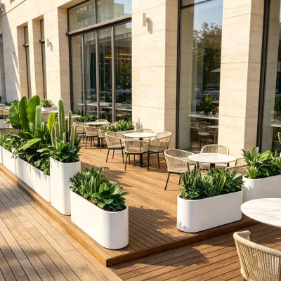Modern Large Rounded Rectangle Metal Flower Pot Anti-rust Waterproof Powder Coated Outdoor Planter Drainage Hole for Garden