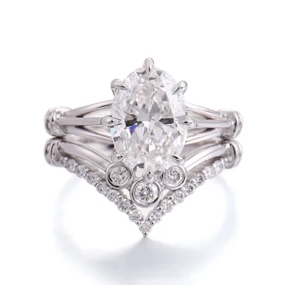 18k 14k 10k White Gold Oval IGI Certified Diamonds Fine Jewelry Rings Crowntype Design Handmade Double Rings Gift for Women