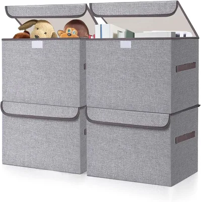 Cardboard Foldable Clothing Organizer 22 Quart Storage Box for Home Office Wardrobe Gray