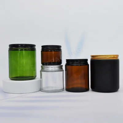 Recyclable 60ml 120ml 250ml Clear Amber Food Candy Tea Pot Wide Mouth Cosmetic Face Cream Body Butter Glass Candle Jars