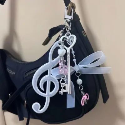 Y2K Heart Shape Retro Keys Teddy Bear Music Note Ribbon Bow Bowknot Aesthetic Keychain Cell Phone Bag Charms Pendant Decoration