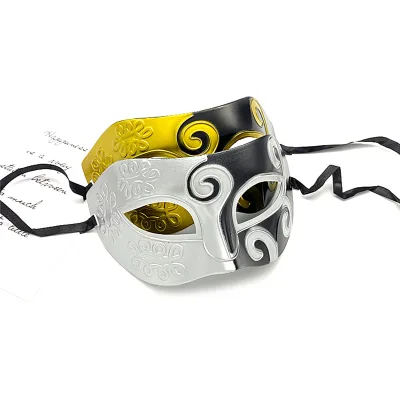 Silver Roman Carved Flat Head Half Face Mask for Adult Men Halloween Masquerade Jazz Party Stage Performance
