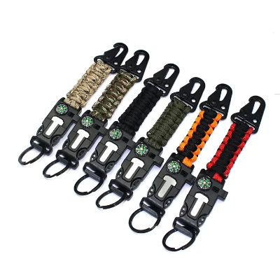Multifunctional Paracord Keychain Ring Clasp Buckle Hiking Camping Hunting Survival Kit Tool Hook Carabiner