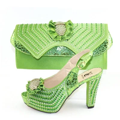 AB7893 Rhinestone Evening Shoes African and Bags to Match Bag Nigeria Party Set for Lady