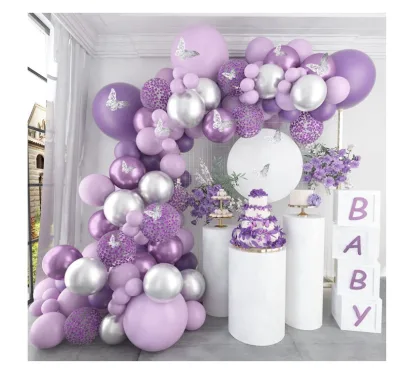 Cross Border Girl Bath Purple Balloon Garland Set Wedding Butterfly Sticker Birthday Party Decoration