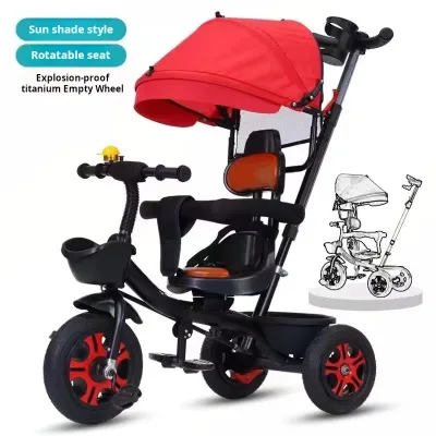 Qizhilong Lightweight 1-3-6 Years Old Tricycle Stroller Children Large Seat Outdoor Ordinary Pedal 3-Speed Suspension Training