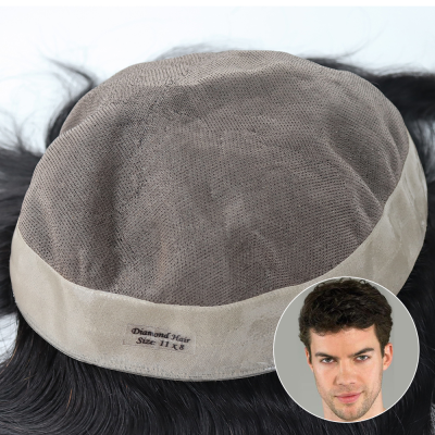 Cheap MONO Hair Replacement for Men Realistic Virgin Hair Black Color with Grey Hair