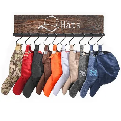 Hat Rack for Wall,Wooden Baseball Cap Organizer with 20 Hooks, Hat Display Rack, Wall Mounted Hat Storage Holder