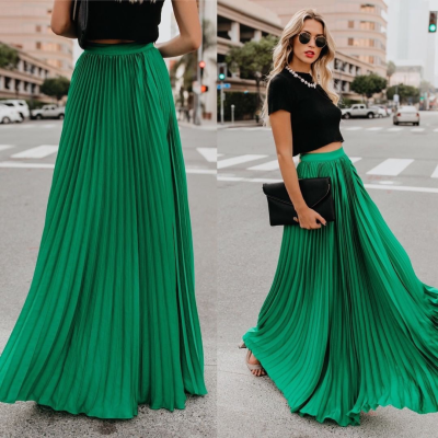 New European American Style Large Size Mid-High Waist Pleated Skirt Beautiful Skirt for Women