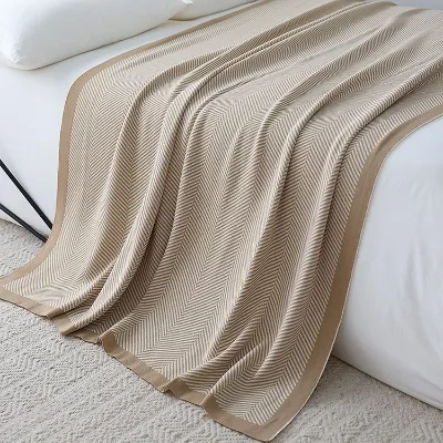 Beige Herringbone Knit Throw Blanket, Neutral Soft Cozy Throw for Bed Sofa Couch