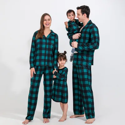 2022 New Designer Kids Pjs Set Wholesale Kids Christmas Pajamas Plaid Boys Pyjamas Christmas Green Kids Christmas Pyjamas