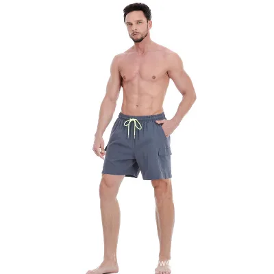 Customized Logo Men's 5 Inch Waterproof Quick-Dry Breathable Multi-Pocket Surf Board Shorts Drawstring Closure Mid Waist Sporty