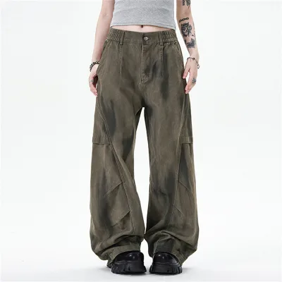 Custom Retro Baggy Cargo Pants Denim Jeans High Quality Cotton Vintage Washed Heavy Cargo Pants Straight Jeans