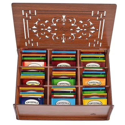 Customized Tea Bags Sampler Assortment in Wooden Tea Box Organizer Perfect Variety Pack in Wood