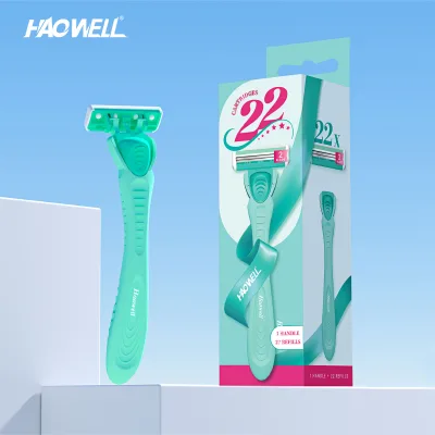 Economic 1+22 Package Stainless Steel Twin Blade Quality Woman razor of Changeable Refills with Lubricant for Retail Good Prices