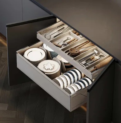 Aluminum 2-Layer Modern Kitchen Adjustable Sliding Waterproof  Rust-Proof Space-Saving Easy Installation Drawer Storage Tray