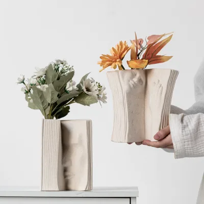 Custom Book Shaped Design Ceramic Decorative Flower Vase Modern Luxury Nordic Ceramic Book Vase