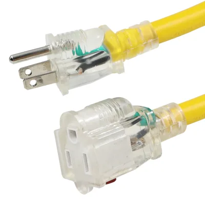 Weather Resistant 12AWG SJTW Extension Cord 3 Prong Grounded Lighted Plug 15A 125V Workshop Garage Cable