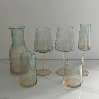 Modern Design Two-Color Electroplated Crystal Glass Vertical Pattern Wine Glass 201-300ml Business Gifts Foreign Trade