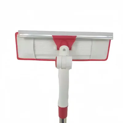 Extendable Window Cleaning Tool with Rotatable Rubber Scraper and 2 Detachable Cleaning Mops for Window/Glass/Ceiling Cleaning