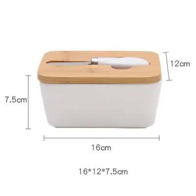 Large Ceramic Butter Keeper Container Butter Dish with Knife Spreader and Wooden Lid