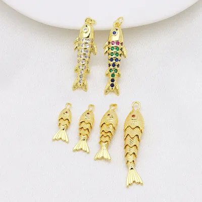 Fish Charms for Necklace Colorful Zircon Pendant FFBCM-37 Gold Plated Ocean Charms