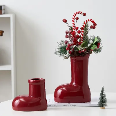 Wholesale Ceramic Christmas Boots Vases Christmas Decorations Creative Gift Sets