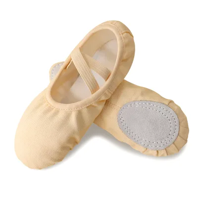 Simple & Practical Girls' Tie-free Canvas Soft-sole Ballet Shoes with Adaptive Elastic Band-Fitdance Brand for Ballet Practice