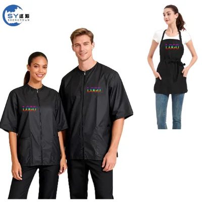 Professional Hair Dressing Apparel Vintage Print Stylist Grooming Smock Men Barber Jacket, Hair Cutting Vest Jackets