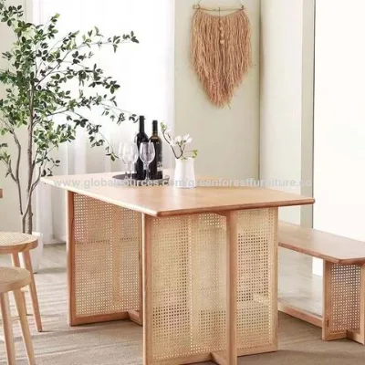 Wood Bench, Rattan Dining Bench Modern Furniture Dining Room, Bedroom coffee talble rattan table